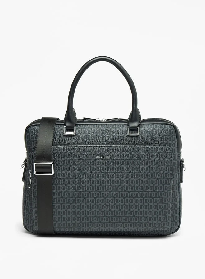 DUCHINI Duchini All-Over Monogram Print Laptop Bag with Handles and Adjustable Strap
