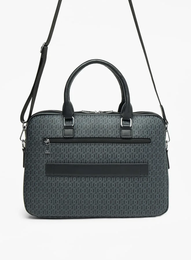 DUCHINI Duchini All-Over Monogram Print Laptop Bag with Handles and Adjustable Strap