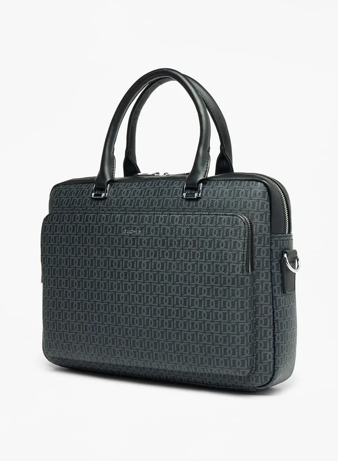 DUCHINI Duchini All-Over Monogram Print Laptop Bag with Handles and Adjustable Strap