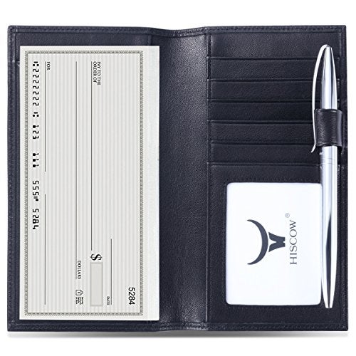 HISCOW Soft Leather Checkbook Cover & Card Holder with Divider - Italian Calfskin (Black) - Image 1