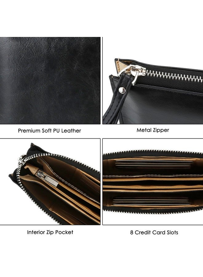 DOB SECHS Small Leather Wristlet Wallet for Women Clutch Bag with 8 Card Slots Cell Phone Purses Handbags Pouch Bags, Black - Image 3