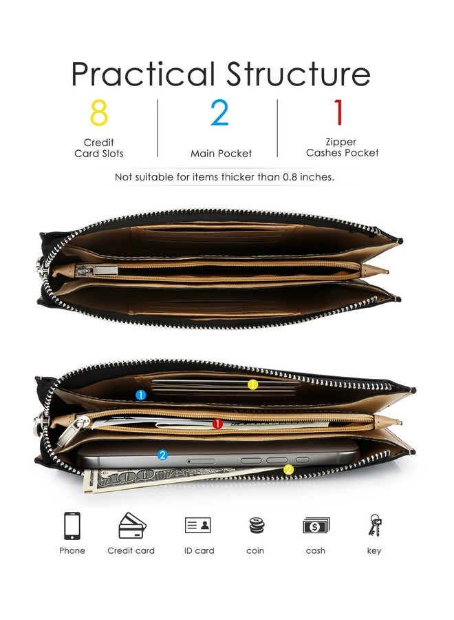 DOB SECHS Small Leather Wristlet Wallet for Women Clutch Bag with 8 Card Slots Cell Phone Purses Handbags Pouch Bags, Black - Image 4