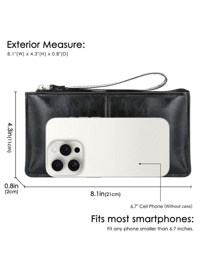 DOB SECHS Small Leather Wristlet Wallet for Women Clutch Bag with 8 Card Slots Cell Phone Purses Handbags Pouch Bags, Black - Image 2