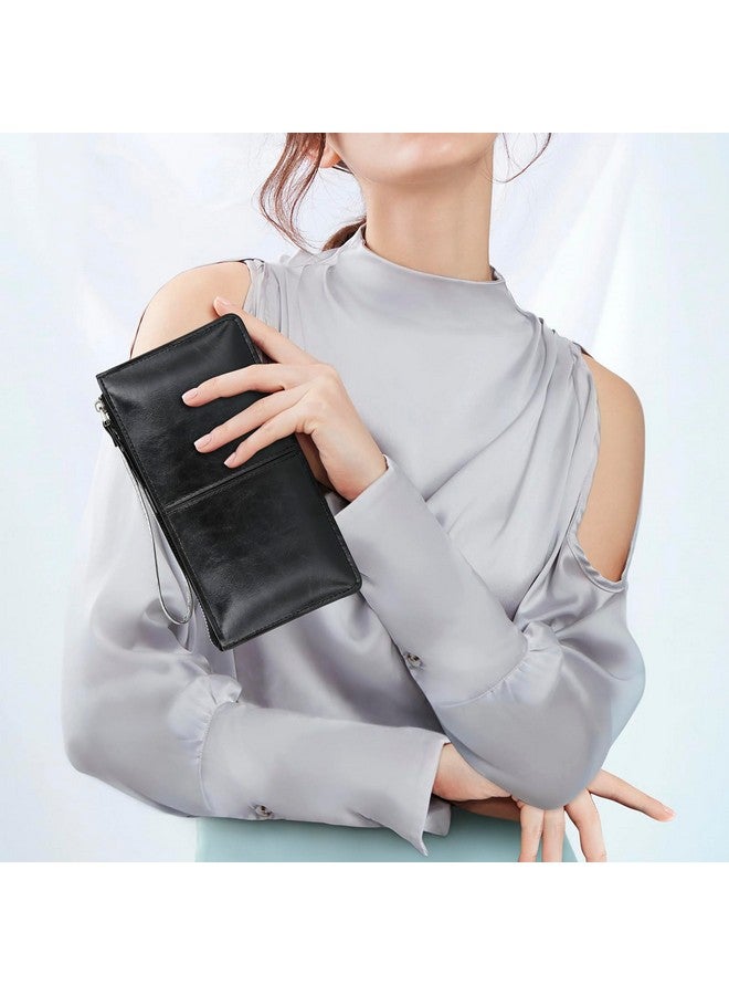 DOB SECHS Small Leather Wristlet Wallet for Women Clutch Bag with 8 Card Slots Cell Phone Purses Handbags Pouch Bags, Black - Image 1