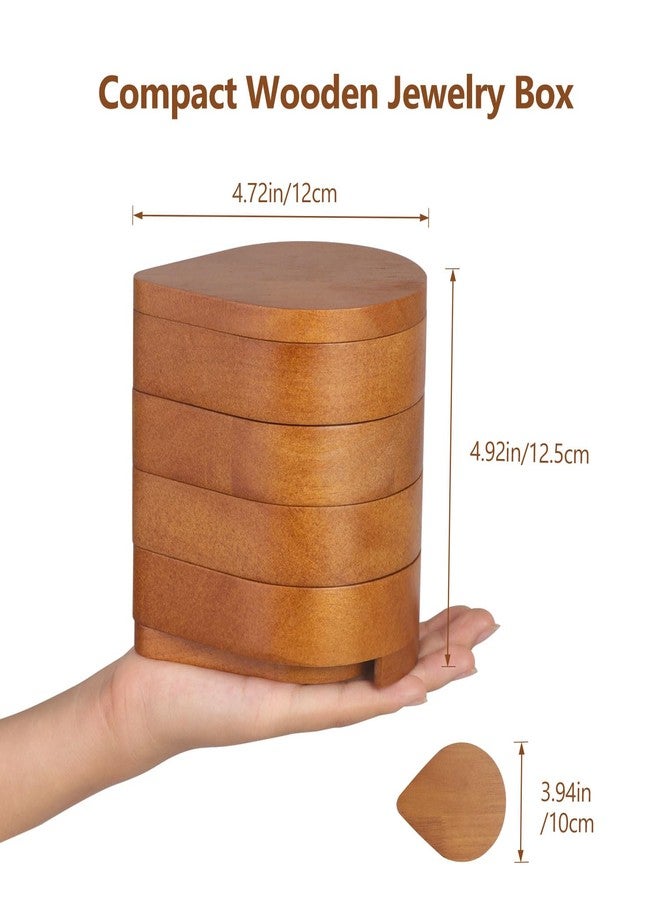 JSVER Portable Jewelry Organizer Wooden Jewelry Box, 4-Layer Rotatable Jewelry Holder, Travel Jewelry Organizer For Rings, Necklaces, Earrings, Bracelets - Image 4