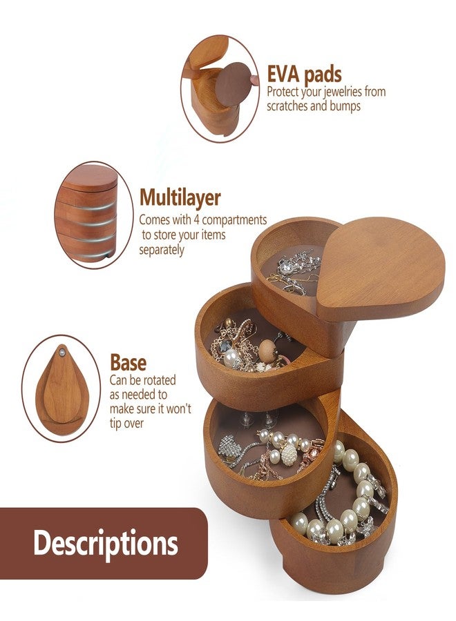 JSVER Portable Jewelry Organizer Wooden Jewelry Box, 4-Layer Rotatable Jewelry Holder, Travel Jewelry Organizer For Rings, Necklaces, Earrings, Bracelets - Image 3