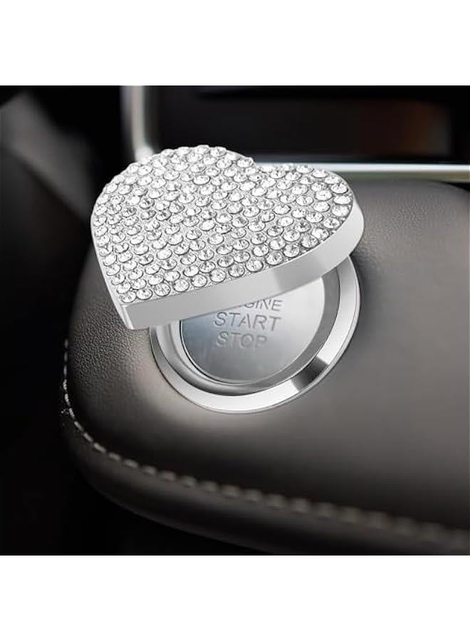 Car Push Start on Cover, Bling Heart Shape Diamond Car Engine Start on Sticker Rhinestone Ignition on Decal White Bling Car Decoration Interior for Women Girl Car Accessories - Image 2