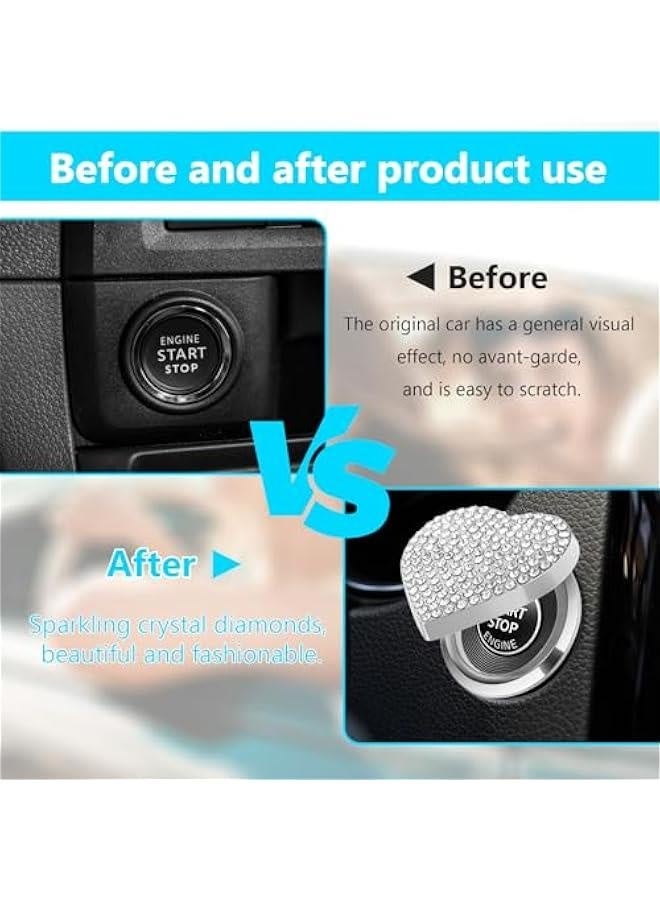 Car Push Start on Cover, Bling Heart Shape Diamond Car Engine Start on Sticker Rhinestone Ignition on Decal White Bling Car Decoration Interior for Women Girl Car Accessories - Image 3