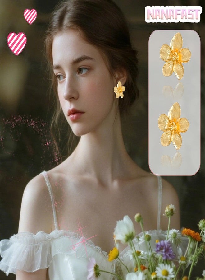 Nanafast Large Gold Flower Earrings for Women, Chunky Petal Design Stud Earrings, Lightweight Hypoallergenic Stainless Steel Jewelry for Party, Holiday Festive Fall Outfits, Elegant Gifts for Her-gold - Image 3