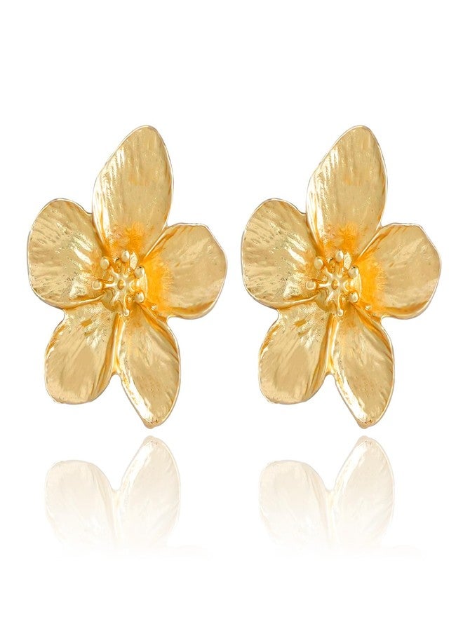 Nanafast Large Gold Flower Earrings for Women, Chunky Petal Design Stud Earrings, Lightweight Hypoallergenic Stainless Steel Jewelry for Party, Holiday Festive Fall Outfits, Elegant Gifts for Her-gold - Image 1