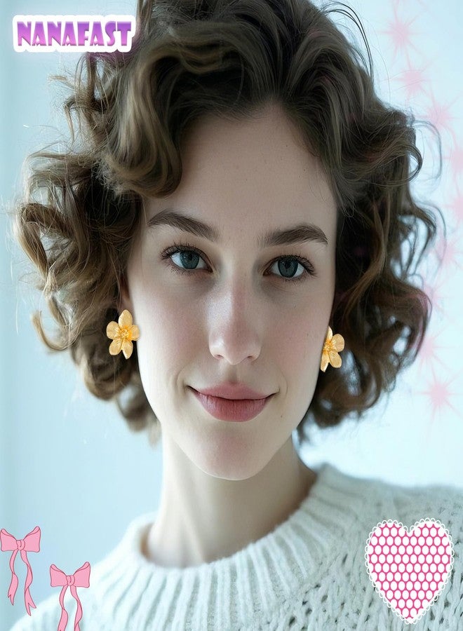 Nanafast Large Gold Flower Earrings for Women, Chunky Petal Design Stud Earrings, Lightweight Hypoallergenic Stainless Steel Jewelry for Party, Holiday Festive Fall Outfits, Elegant Gifts for Her-gold - Image 2