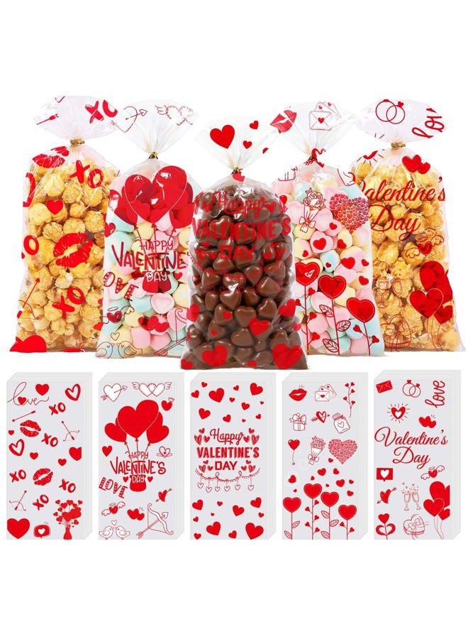 ONFAON Valentines Bags - Valentines Goodie Bags, 180pcs Valentines Candy Bags with 200pcs Twists for Snacks Cookies Candy Packing, Valentines Cellophane Treat Bags for Classroom Parties, Coworkers, Kids - Image 1