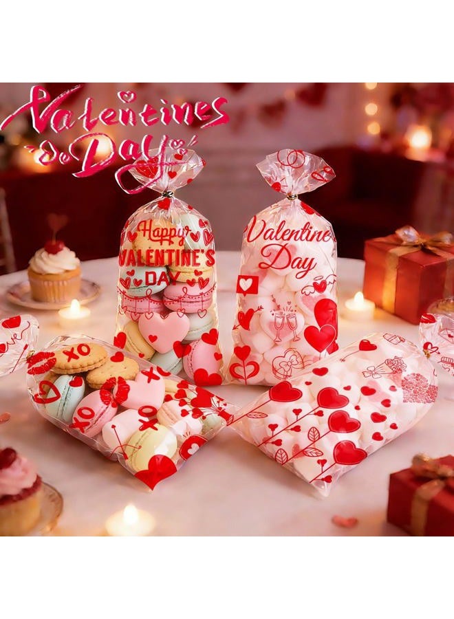 ONFAON Valentines Bags - Valentines Goodie Bags, 180pcs Valentines Candy Bags with 200pcs Twists for Snacks Cookies Candy Packing, Valentines Cellophane Treat Bags for Classroom Parties, Coworkers, Kids - Image 5