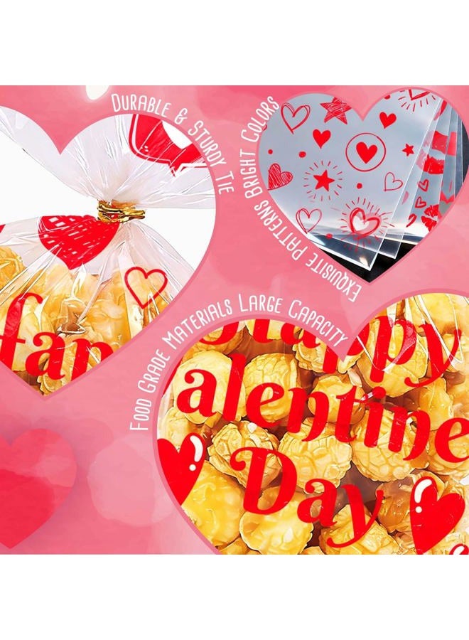ONFAON Valentines Bags - Valentines Goodie Bags, 180pcs Valentines Candy Bags with 200pcs Twists for Snacks Cookies Candy Packing, Valentines Cellophane Treat Bags for Classroom Parties, Coworkers, Kids - Image 4