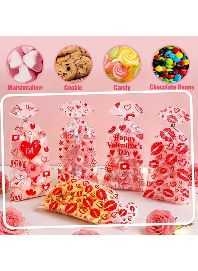 ONFAON Valentines Bags - Valentines Goodie Bags, 180pcs Valentines Candy Bags with 200pcs Twists for Snacks Cookies Candy Packing, Valentines Cellophane Treat Bags for Classroom Parties, Coworkers, Kids - Image 2