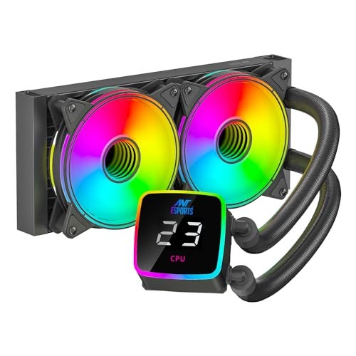 ANT Esports مبرد سائل Ant Esports ICE Flow 240 ARGB بحجم 240 مم مع شاشة - أسود | يدعم مقبس معالج Intel و AMD AM5، AM4، AM3، LGA1700، 1200، 2066، 1151 | أنابيب مقاومة للتبخر | مضخة مزدوجة الغرفة - Image 1