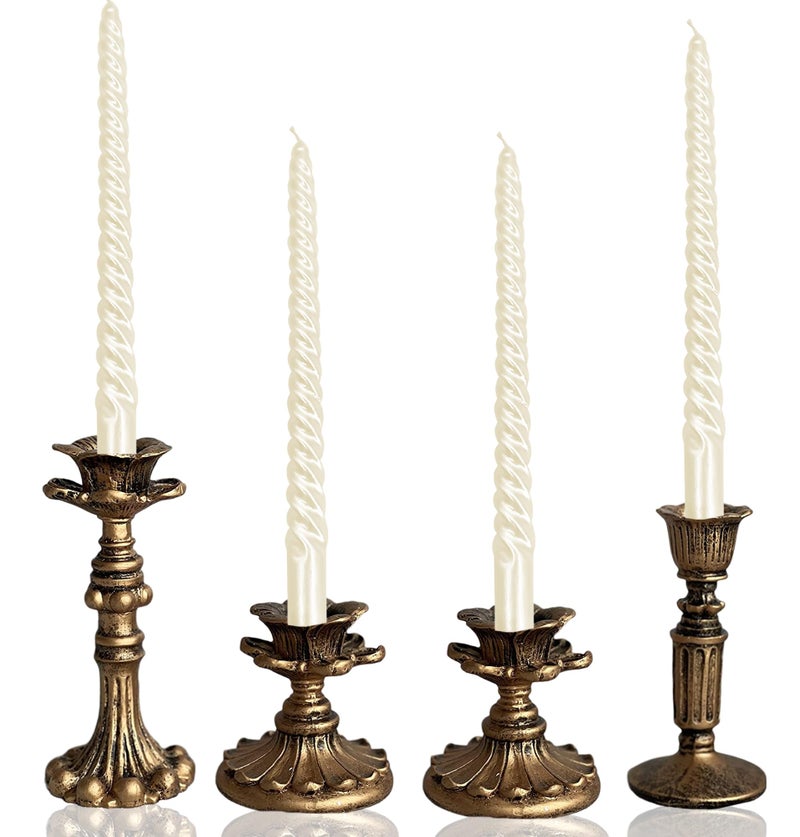 Vintage Candlestick Holder for TaperResin Candle Holder Antique BronzeDecorative for Home Decor Centerpiece for Wedding Party Wedding Anniversary DecorationSet of 4AABC