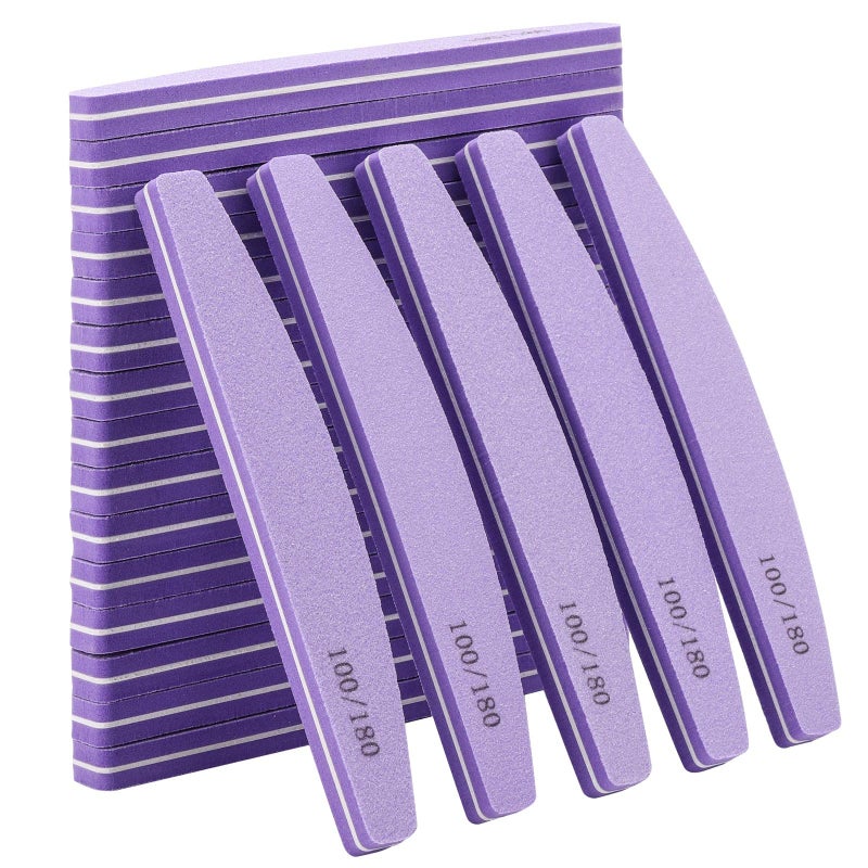 20 Pack Nail Buffer 100180 Grit Washable Double Sided Nail Sanding Block File for Acrylic Natural Gel Nails Purple
