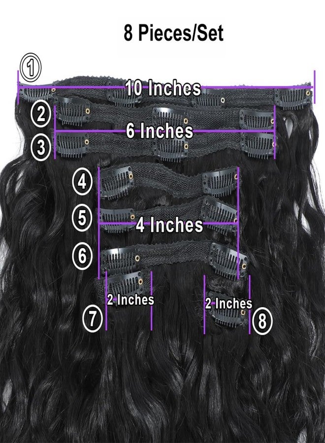 Feelgrace Water Wave Clip in Hair Extensions Human Hair Natural Black 1B Double Weft Water Wave Curly Clip ins Extensions for Women Clip on Wave Hair Extension 8pcs 120g/set 120 Gram 22 Inch - Image 3