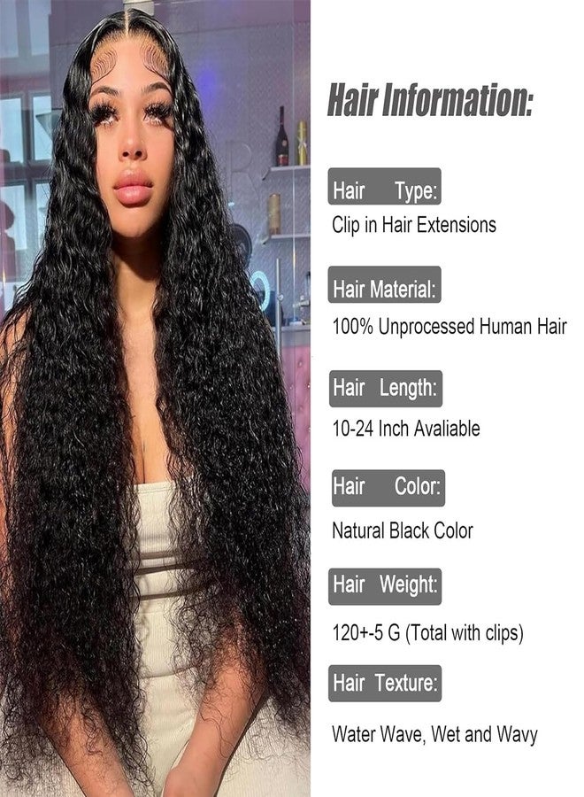 Feelgrace Water Wave Clip in Hair Extensions Human Hair Natural Black 1B Double Weft Water Wave Curly Clip ins Extensions for Women Clip on Wave Hair Extension 8pcs 120g/set 120 Gram 22 Inch - Image 4