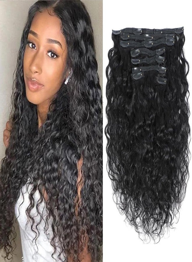 Feelgrace Water Wave Clip in Hair Extensions Human Hair Natural Black 1B Double Weft Water Wave Curly Clip ins Extensions for Women Clip on Wave Hair Extension 8pcs 120g/set 120 Gram 22 Inch - Image 1