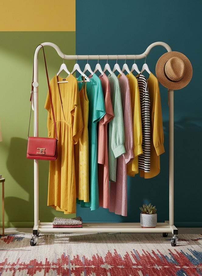 AIWANTO Metal Clothes Rack with Wheels 150×150×40cm – Heavy-Duty Garment Stand with Shelf & Hooks for Bedroom or Laundry - Image 1