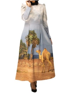 UniqueGraphy Camel High waist Puff Shoulders Printed Dress from UniqueGraphy  - Image 1