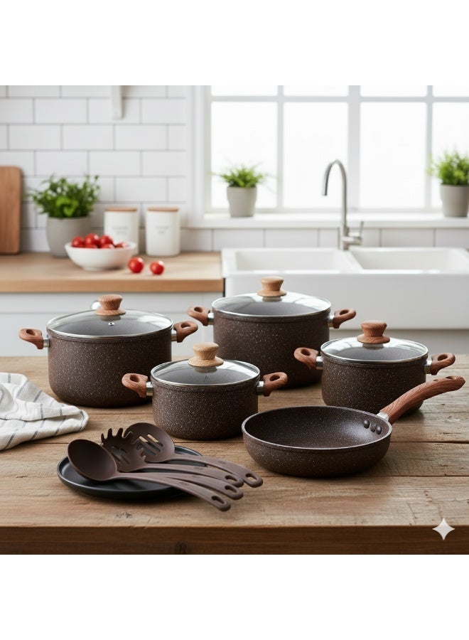 BAROLY 13 PCS GRANITE COATED COOKWARE SET ,PREMIUM DESIGN, INDUCTION AND GAS, BASE - Image 1