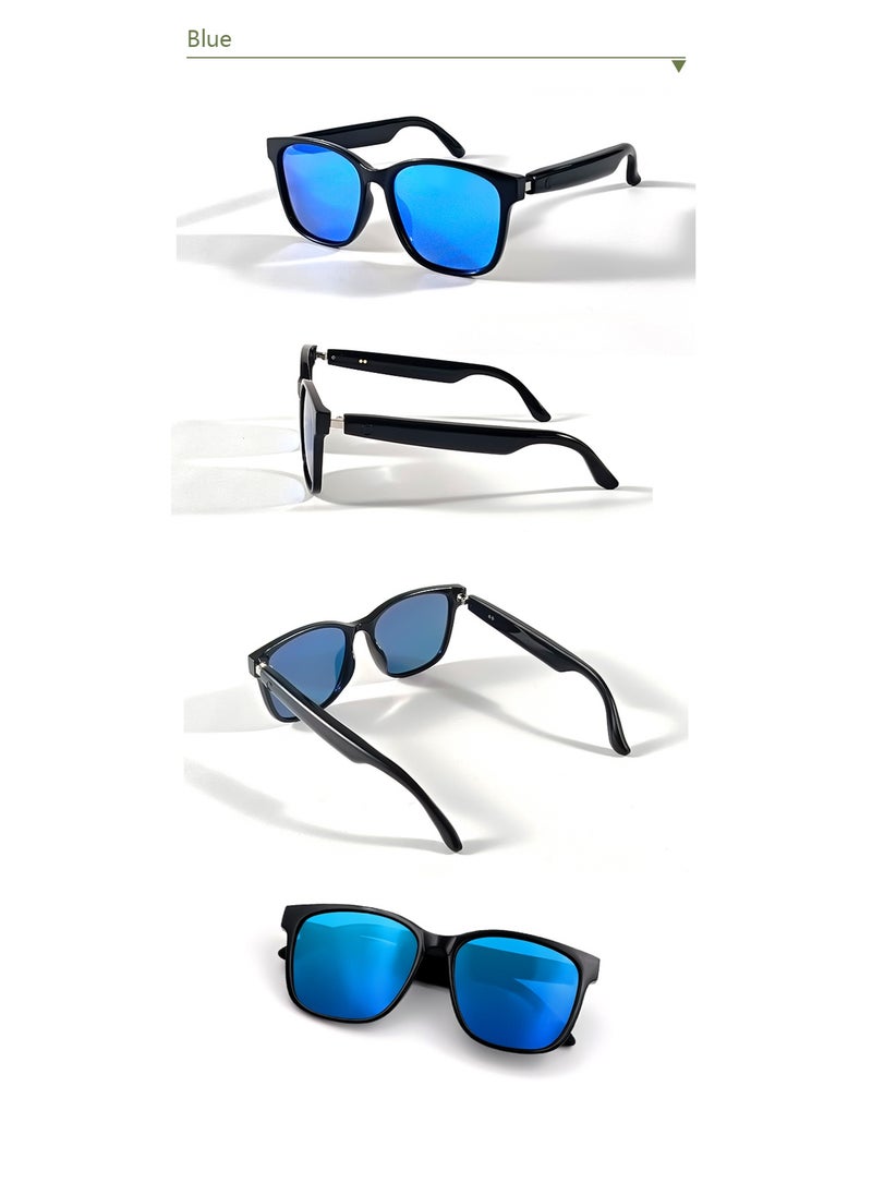 General Classic Smart Sunglasses Bluetooth Headphones Sunglasses Bilateral Stereo Sound Hands-Free Calling Music Audio Mic Sunglasses High-Efficiency Sunscreen, UV400 Protection Blue Lens  - Image 4