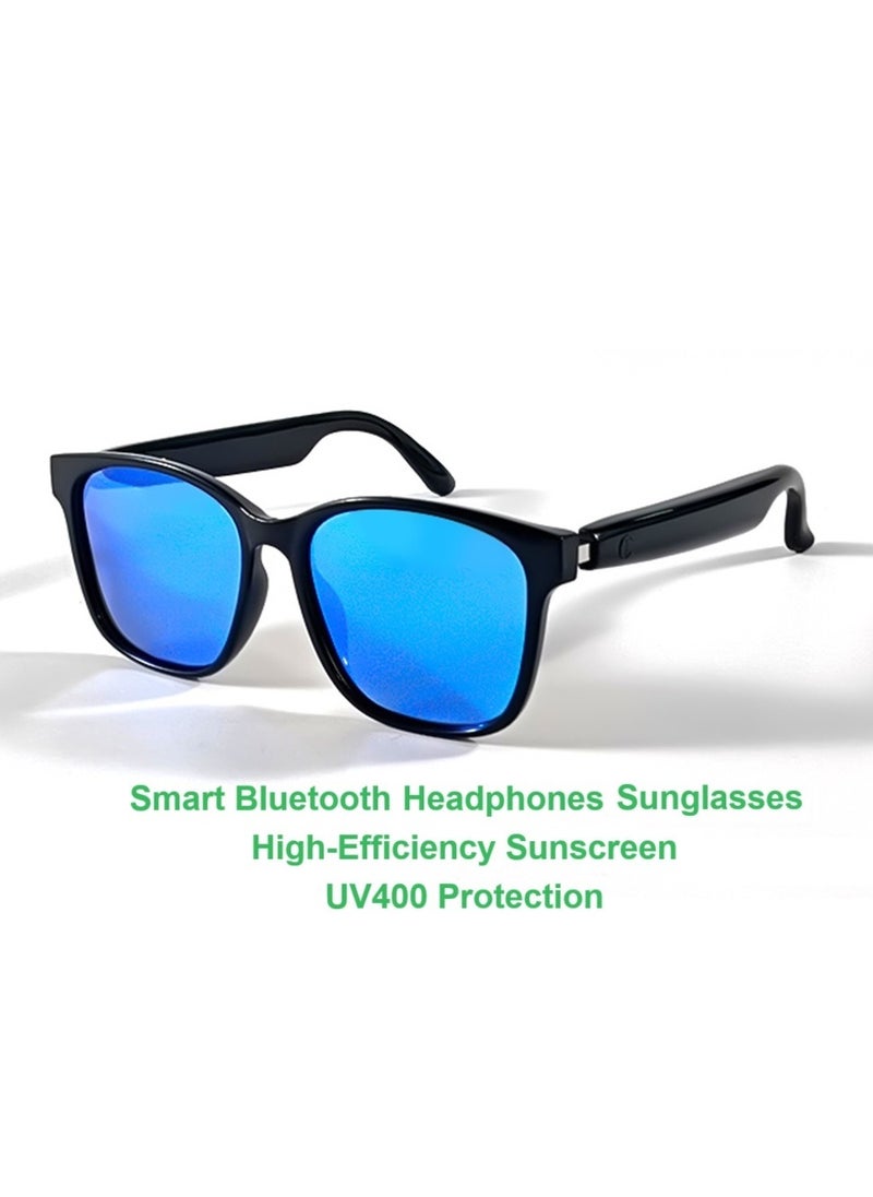 General Classic Smart Sunglasses Bluetooth Headphones Sunglasses Bilateral Stereo Sound Hands-Free Calling Music Audio Mic Sunglasses High-Efficiency Sunscreen, UV400 Protection Blue Lens  - Image 1