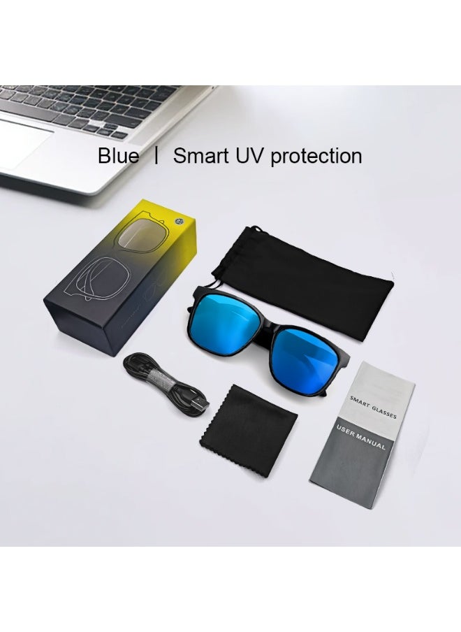 General Classic Smart Sunglasses Bluetooth Headphones Sunglasses Bilateral Stereo Sound Hands-Free Calling Music Audio Mic Sunglasses High-Efficiency Sunscreen, UV400 Protection Blue Lens  - Image 5