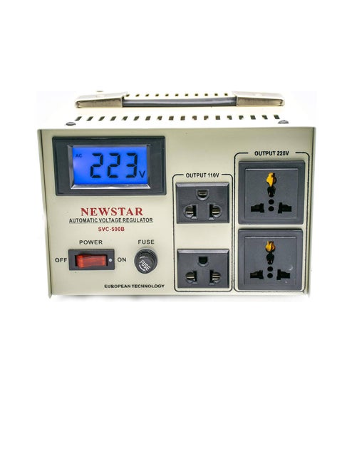 Newstar SVC500 Power Converter Regulator Stabilizer, 500W Power, Voltage Transform LCD Display, Servo Motor Technology, Dual Voltage Output, 50/60Hz Frequency | SVC-500B