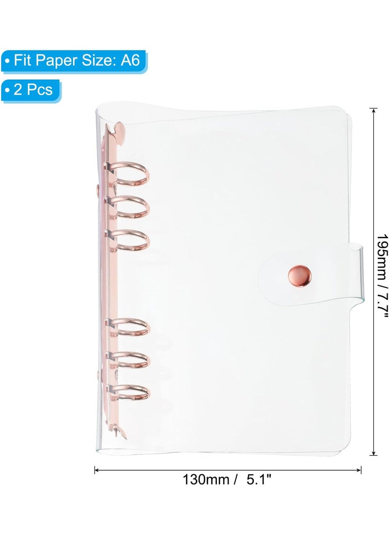PATIKIL PATIKIL A6 Clear Binder Cover 2Pcs Soft PVC Loose Leaf Binder Protector Refillable Notebook Shell with Snap Button Closure 6 Ring for DIY Meeting Notebook Folder Rose Gold  - Image 2