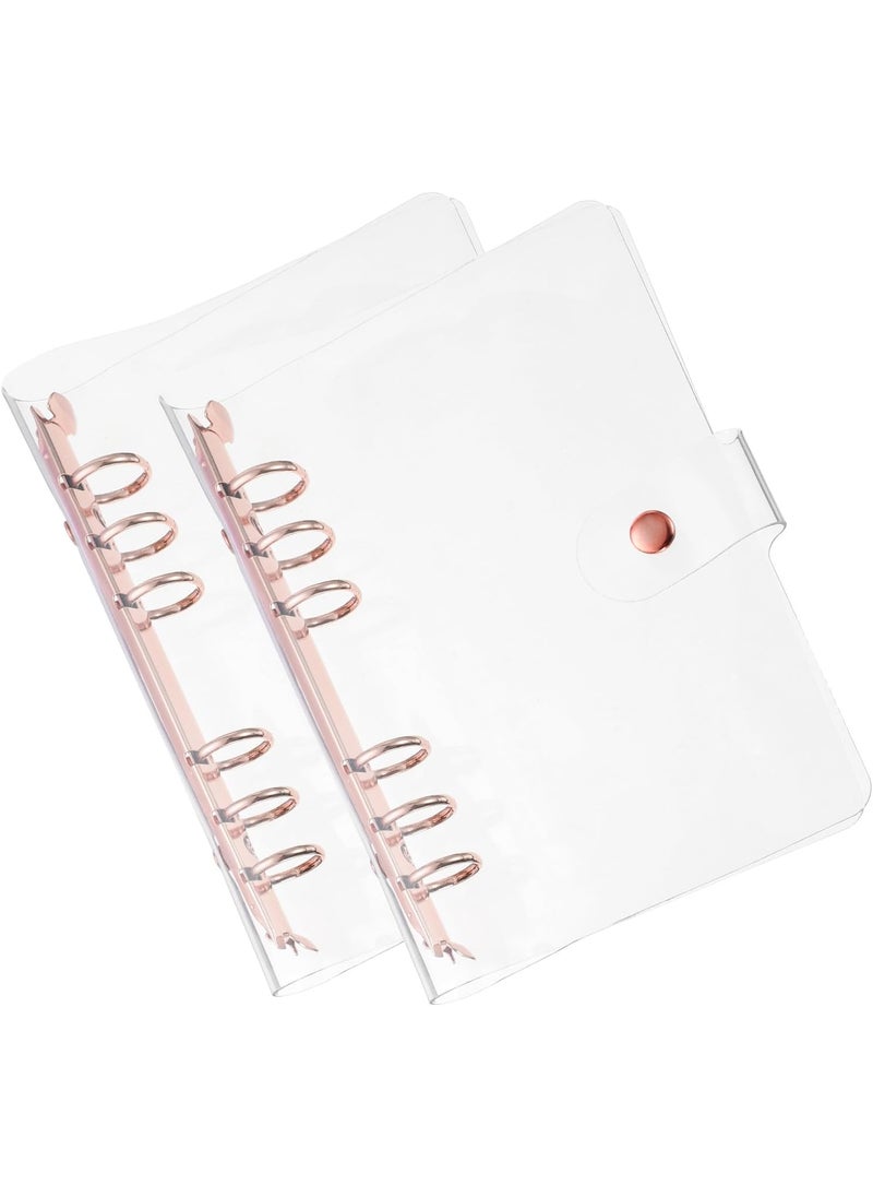 PATIKIL PATIKIL A6 Clear Binder Cover 2Pcs Soft PVC Loose Leaf Binder Protector Refillable Notebook Shell with Snap Button Closure 6 Ring for DIY Meeting Notebook Folder Rose Gold  - Image 1