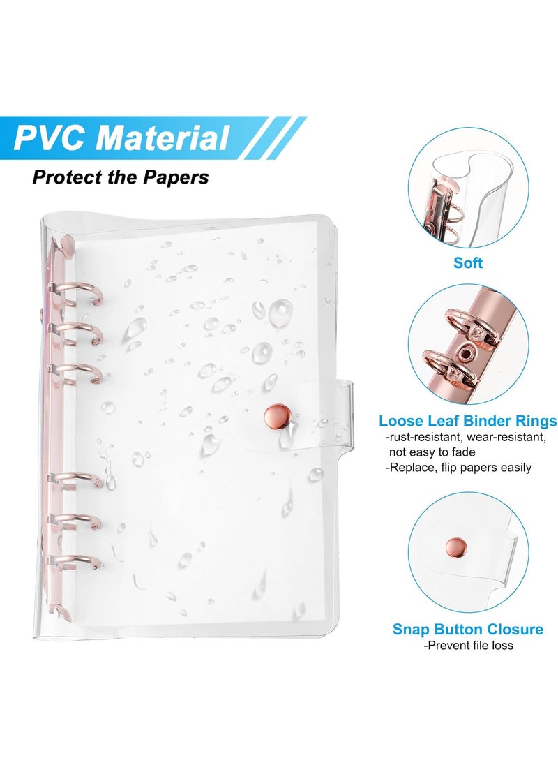PATIKIL PATIKIL A6 Clear Binder Cover 2Pcs Soft PVC Loose Leaf Binder Protector Refillable Notebook Shell with Snap Button Closure 6 Ring for DIY Meeting Notebook Folder Rose Gold  - Image 3