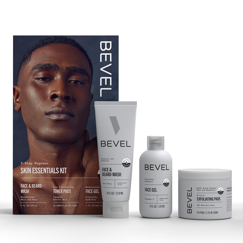 Bevel Facial Skin Care Set for Men - Mens Skincare Kit Routine Includes Face Wash with Aloe Vera, Glycolic Acid Exfoliating Pads, Lightweight Face Moisturizer, Helps Treat Blemishes and Bumps - Image 1