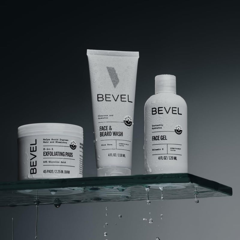 Bevel Facial Skin Care Set for Men - Mens Skincare Kit Routine Includes Face Wash with Aloe Vera, Glycolic Acid Exfoliating Pads, Lightweight Face Moisturizer, Helps Treat Blemishes and Bumps - Image 3