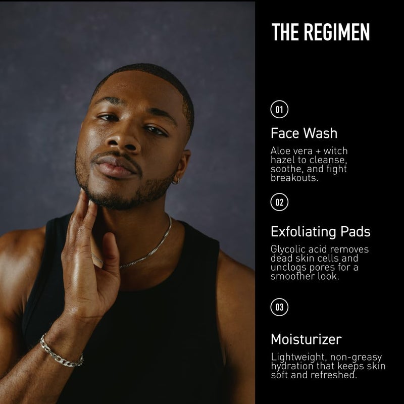 Bevel Facial Skin Care Set for Men - Mens Skincare Kit Routine Includes Face Wash with Aloe Vera, Glycolic Acid Exfoliating Pads, Lightweight Face Moisturizer, Helps Treat Blemishes and Bumps - Image 2