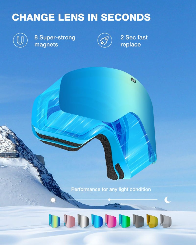 ZIONOR X11 Ski Goggles Magnetic Cylindrical Snowboard Snow Goggles for Men Women - Image 5