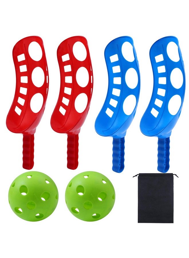 Cooraby Scoop Ball Game Scoop and Ball Toss Set Toss Catch Game Toy Lacrosse Racket Game with Storage Bag, 4 Scoops and 2 Balls - Image 1