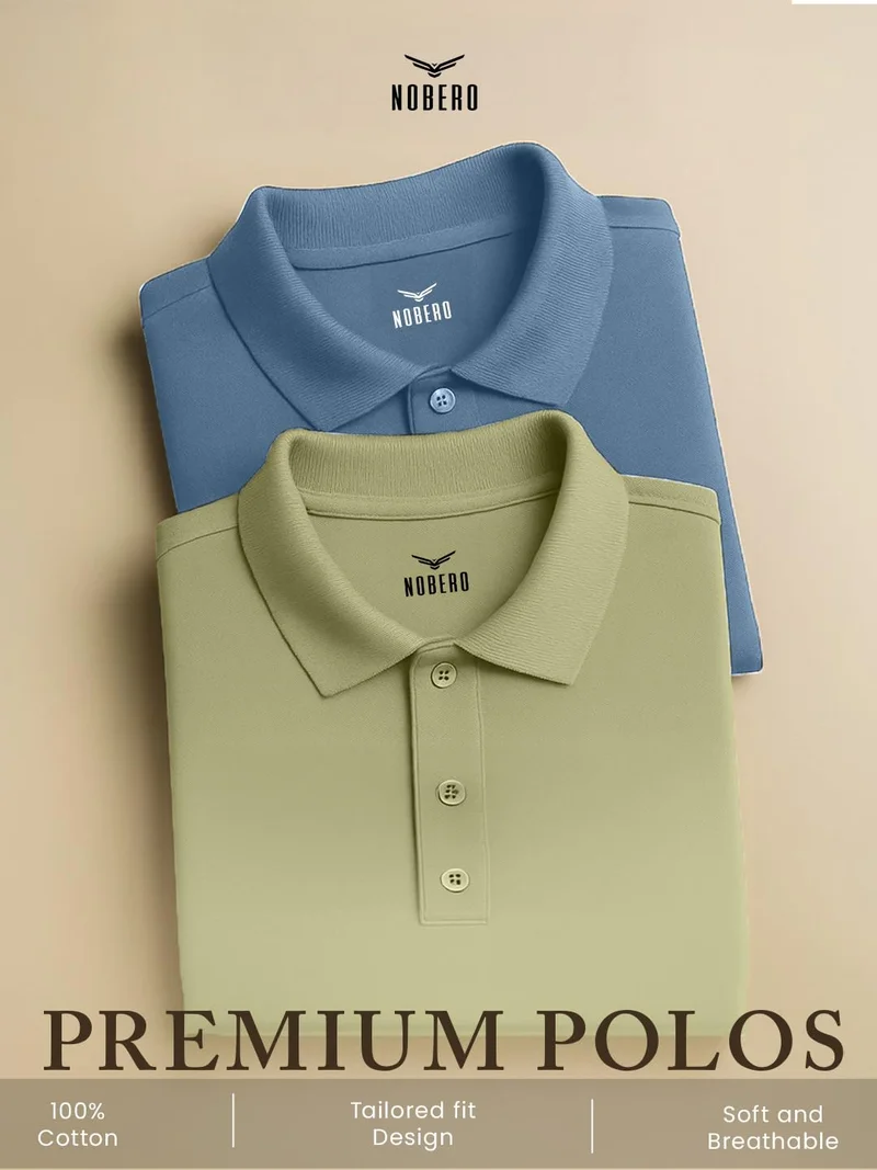 نوبيرو Men's Cotton Solid Regular Fit Polo Shirt