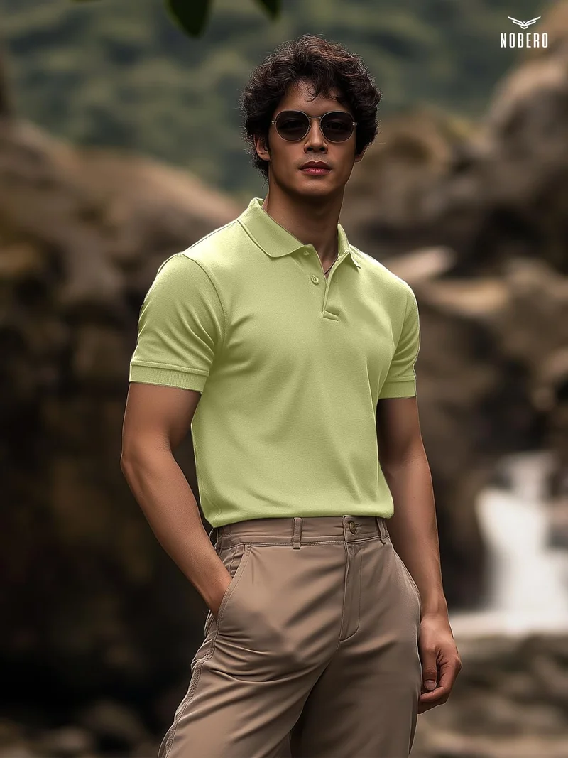 NOBERO  Men's Cotton Solid Regular Fit Polo Shirt for Men | Best Price UAE