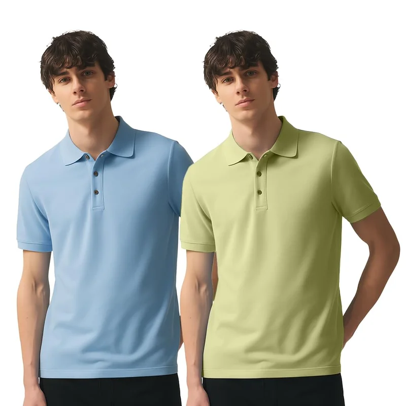 NOBERO Men's Cotton Solid Regular Fit Polo Shirt - Pack of 2