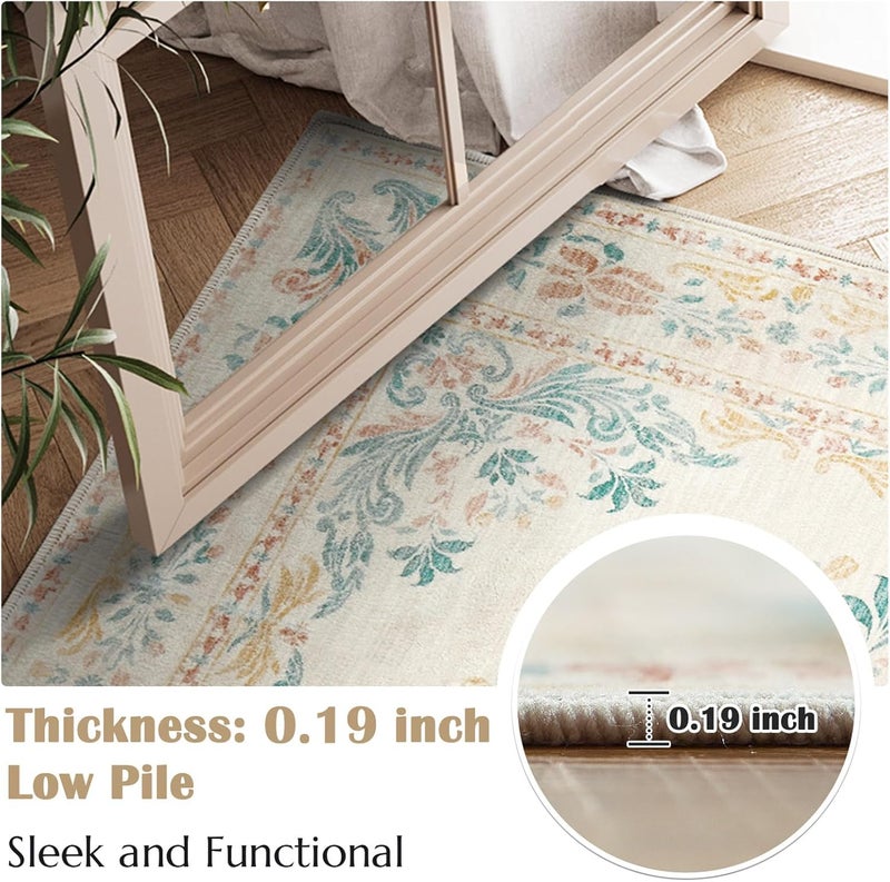 jinchan Spring Floral 2x3 Rugs for Entryway - Vintage Washable Area Rug Ultra-Thin Low Pile Soft Small Non Slip Distressed Indoor Doormat Accent for Entrance Kitchen Bedroom (2x3ft,Apricot Multi) - Image 3