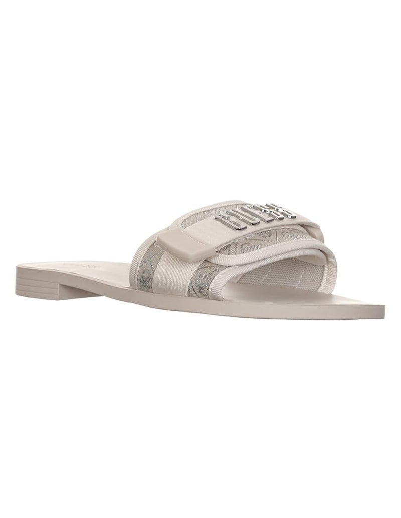 Guess Women's ELYZE Flat Sandal, Light Natural/Silver 110, 9.5 - Image 1