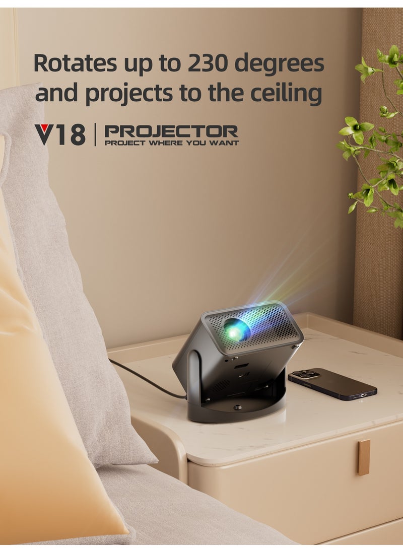 Portable Projector, 8000 Lumens, Auto Keystone & Focus, 230° Ceiling Projection, WiFi 6, Wireless Screen Mirroring for iOS/Android, Kids-Friendly Design0