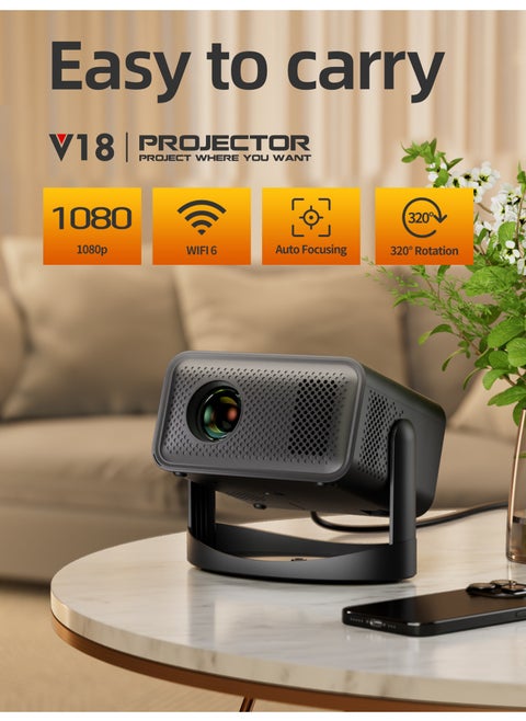Portable Projector, 8000 Lumens, Auto Keystone & Focus, 230° Ceiling Projection, WiFi 6, Wireless Screen Mirroring for iOS/Android, Kids-Friendly Design0