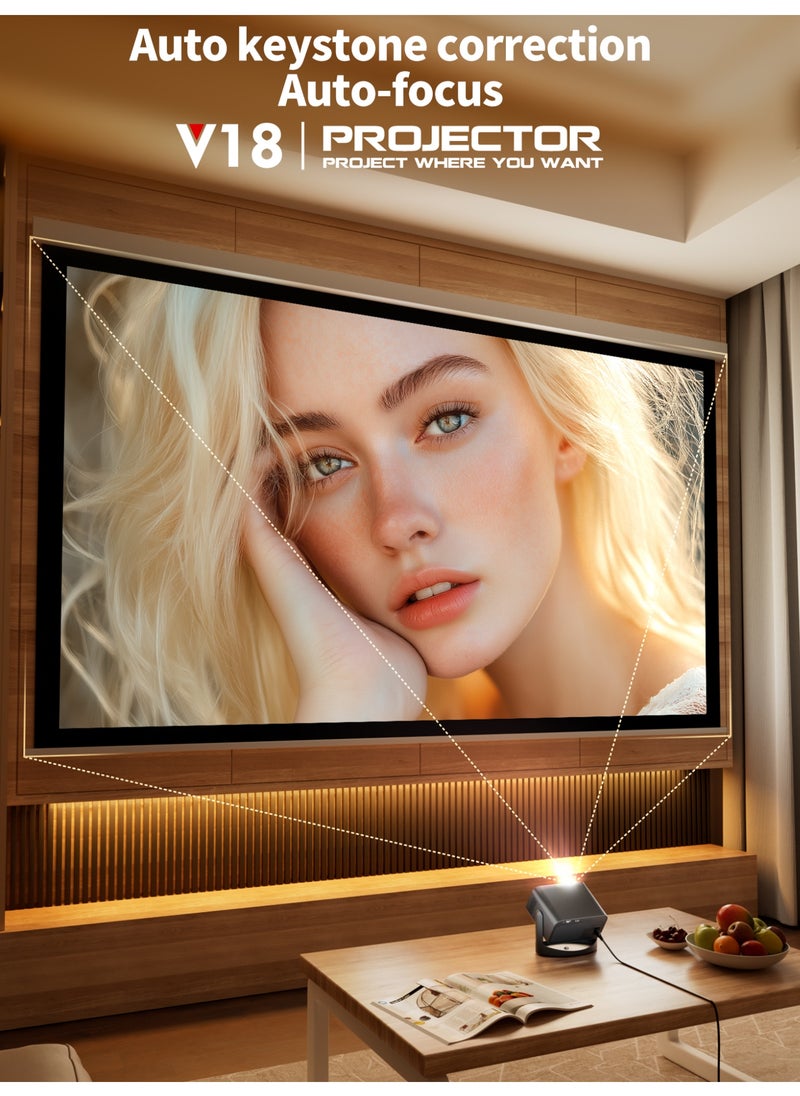 Portable Projector, 8000 Lumens, Auto Keystone & Focus, 230° Ceiling Projection, WiFi 6, Wireless Screen Mirroring for iOS/Android, Kids-Friendly Design0