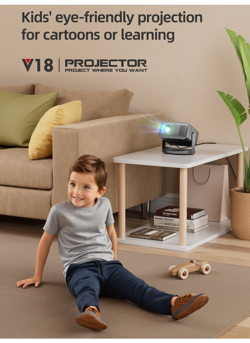 Portable Projector, 8000 Lumens, Auto Keystone & Focus, 230° Ceiling Projection, WiFi 6, Wireless Screen Mirroring for iOS/Android, Kids-Friendly Design0