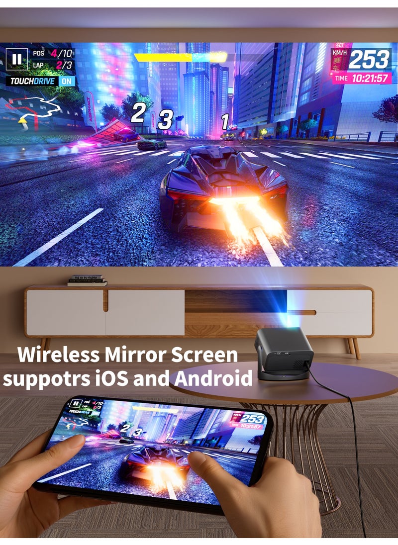 Portable Projector, 8000 Lumens, Auto Keystone & Focus, 230° Ceiling Projection, WiFi 6, Wireless Screen Mirroring for iOS/Android, Kids-Friendly Design0